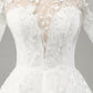 Ivory Ball-Gown/Princess Embroidered Long Wedding Dress with Short Sleeves Beautiful