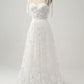 Ivory A-Line Spaghetti Straps Tulle Corset Tiered Long Wedding Dress With Appliques Beautiful