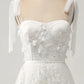 Ivory A-Line Spaghetti Straps Tulle Corset Tiered Long Wedding Dress With Appliques Beautiful