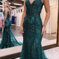 Sparkly Dark Green Mermaid Sequin Long Prom Dress Sexy