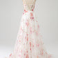 Elegant Sparkly Ivory Flower A Line Sequin Corset Party Dress With Slit Sexy