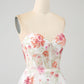 Elegant Sparkly Ivory Flower A Line Sequin Corset Party Dress With Slit Sexy