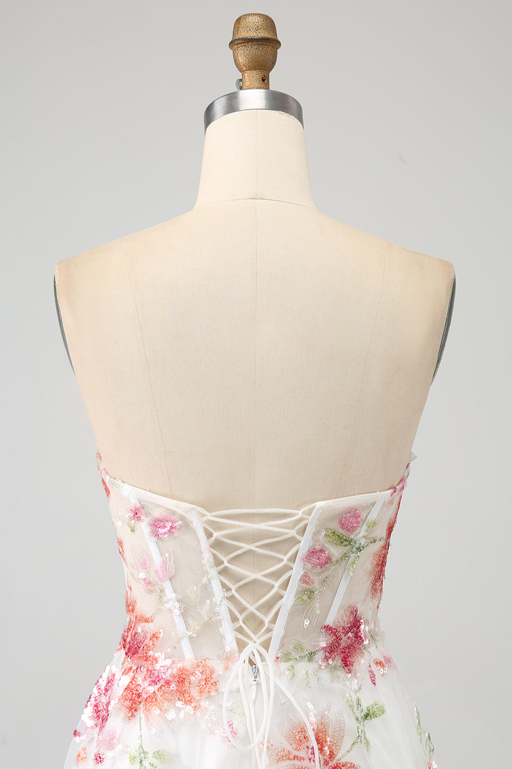 Elegant Sparkly Ivory Flower A Line Sequin Corset Party Dress With Slit Sexy