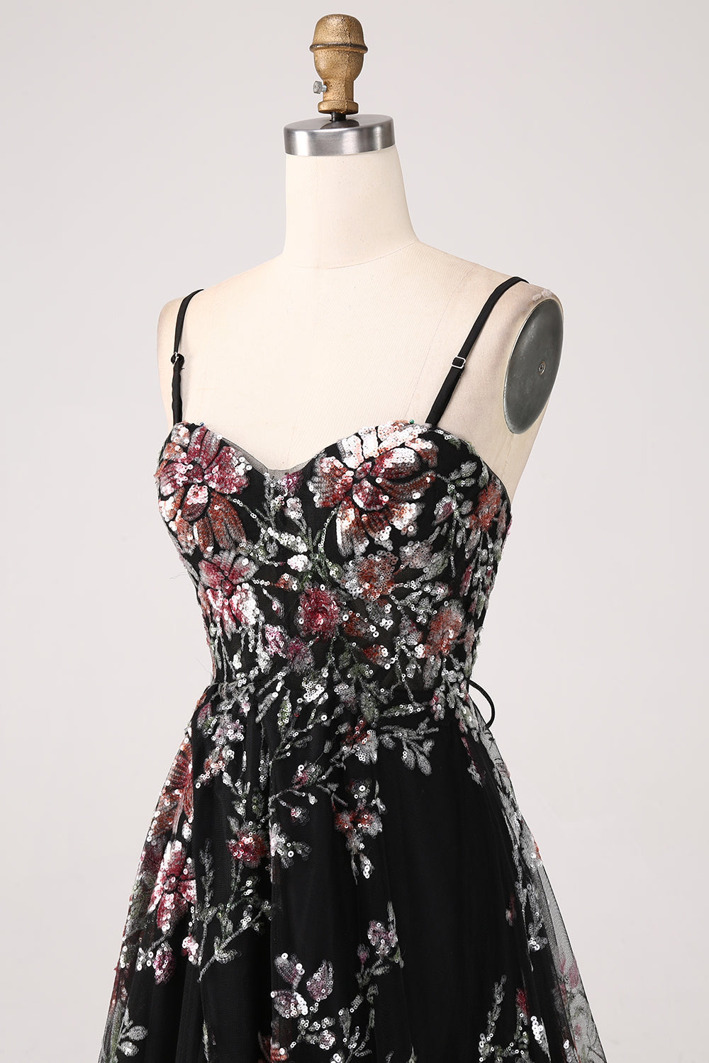 Elegant Sparkly Ivory Flower A Line Sequin Corset Party Dress With Slit Sexy