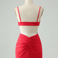 Red Bodycon Spaghetti Straps Homecoming Dress with Hollow Out Sexy