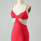Red Bodycon Spaghetti Straps Homecoming Dress with Hollow Out Sexy