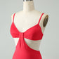 Red Bodycon Spaghetti Straps Homecoming Dress with Hollow Out Sexy