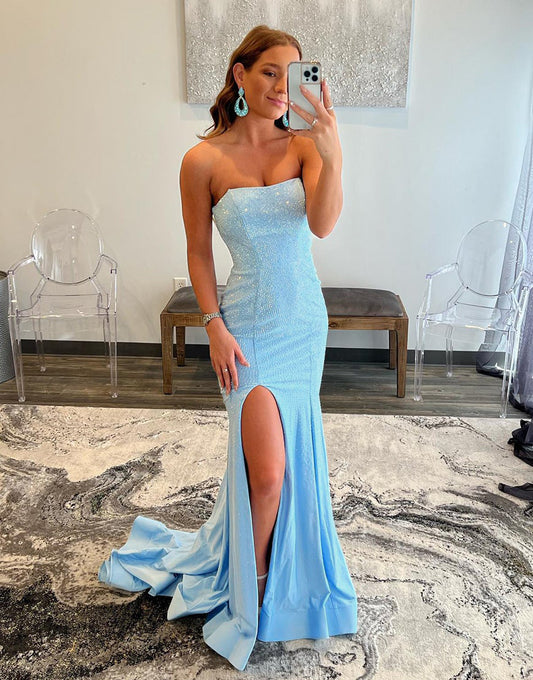 Sexy Tight Strapless Light Blue Prom Dress