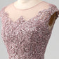A-Line Beaded Blush Prom Dress Long Beautiful