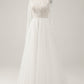 Ivory A-Line Backless Long Sleeves Long Wedding Dress with Lace Open Back