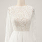 Ivory A-Line Backless Long Sleeves Long Wedding Dress with Lace Open Back