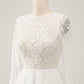 Ivory A-Line Backless Long Sleeves Long Wedding Dress with Lace Open Back
