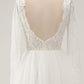 Ivory A-Line Backless Long Sleeves Long Wedding Dress with Lace Open Back