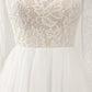 Ivory A-Line Backless Long Sleeves Long Wedding Dress with Lace Open Back