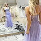 Mermaid Spaghetti Straps Purple Corset Prom Dress with Slit Off Shoulder