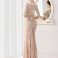 Mermaid / Trumpet Evening Gown Elegant Dress Wedding Guest Floor Length Long Sleeve V Neck Sequined V Back