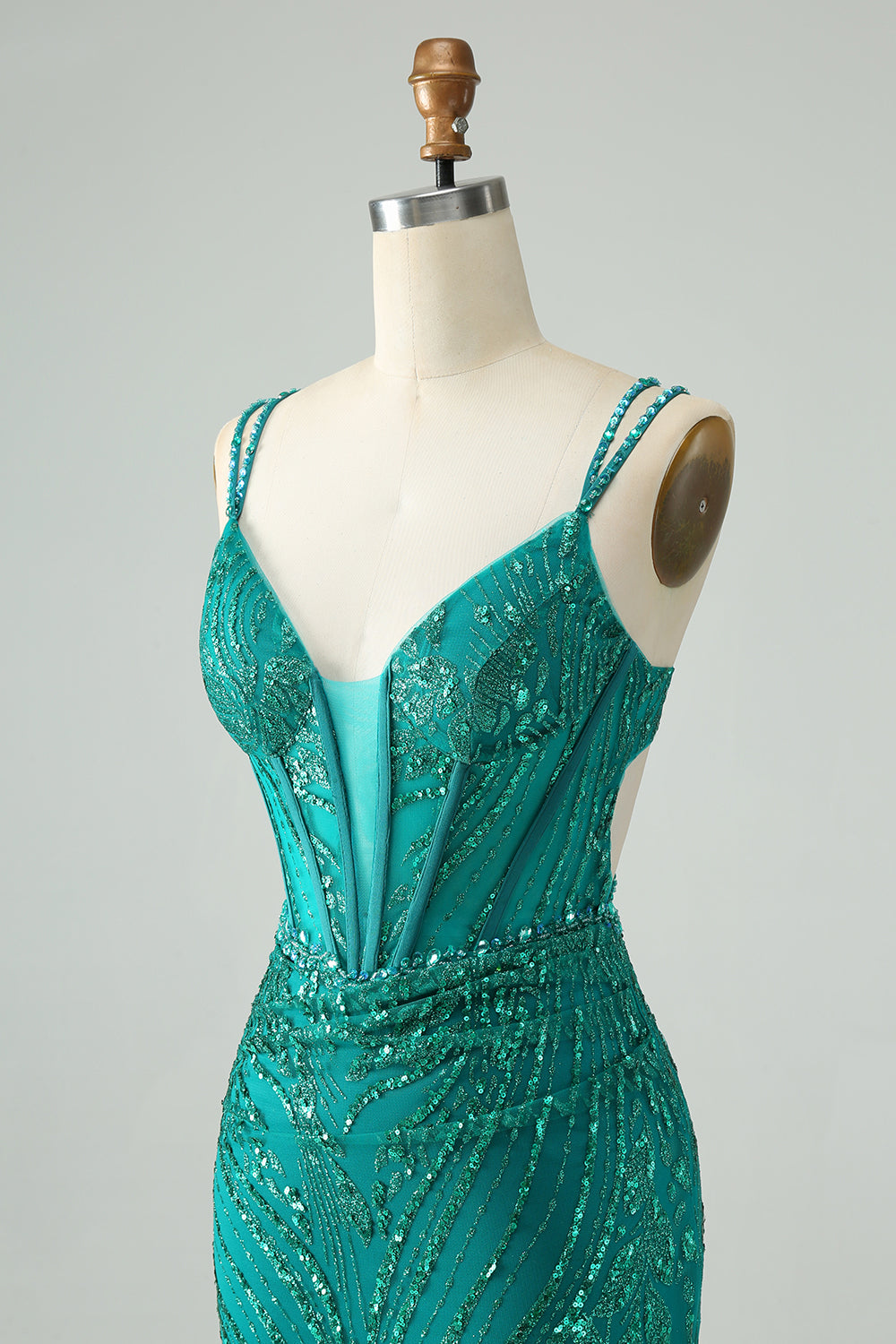 Classy Dark Green Bodycon Spaghetti Straps Corset Sequin Short Homecoming Dress Sexy