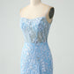 Sparkly Sky Blue Spaghetti Straps Short Homecoming Dress With Beading Sexy