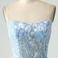 Sparkly Sky Blue Spaghetti Straps Short Homecoming Dress With Beading Sexy