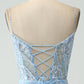 Sparkly Sky Blue Spaghetti Straps Short Homecoming Dress With Beading Sexy