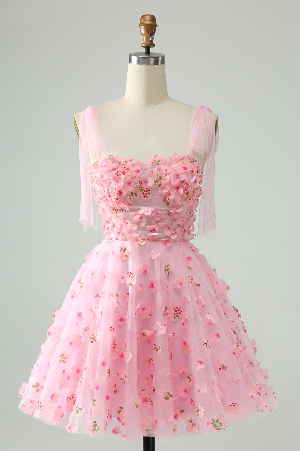 A Line Pearls Corset Short Homecoming Dress with Appliques Flower Beautiful Graduation Dress