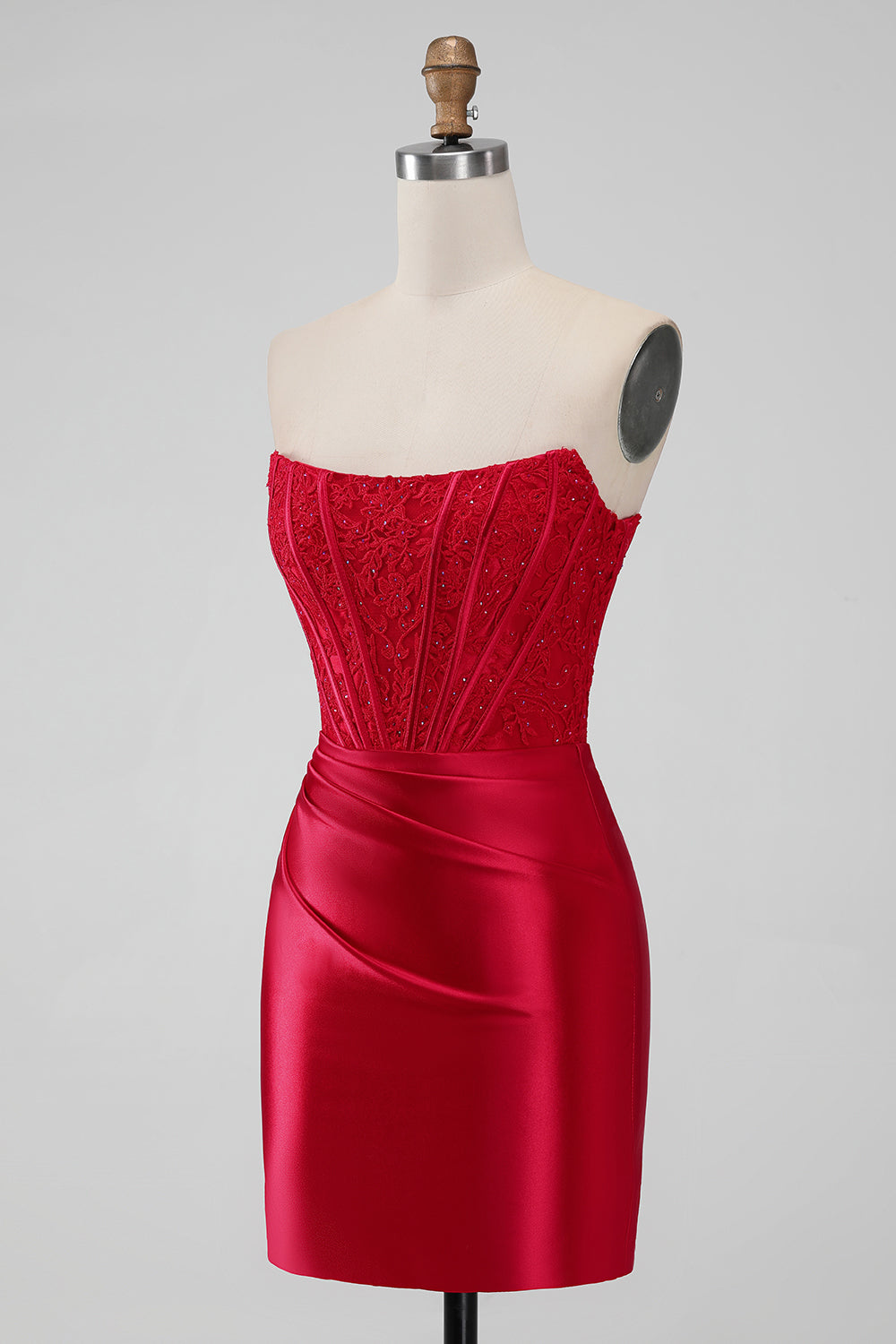 Sparkly Red Bodycon Strapless Pleated Corset Short Homecoming Dress With Beading Sexy