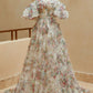 A Line Sweetheart Ruffles Sweep Train Floral Printed Chiffon Prom Dresses Beautiful