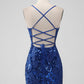 Royal Blue Bodycon Sequins Short Homecoming Dress with Lace-up Back Sparkly 