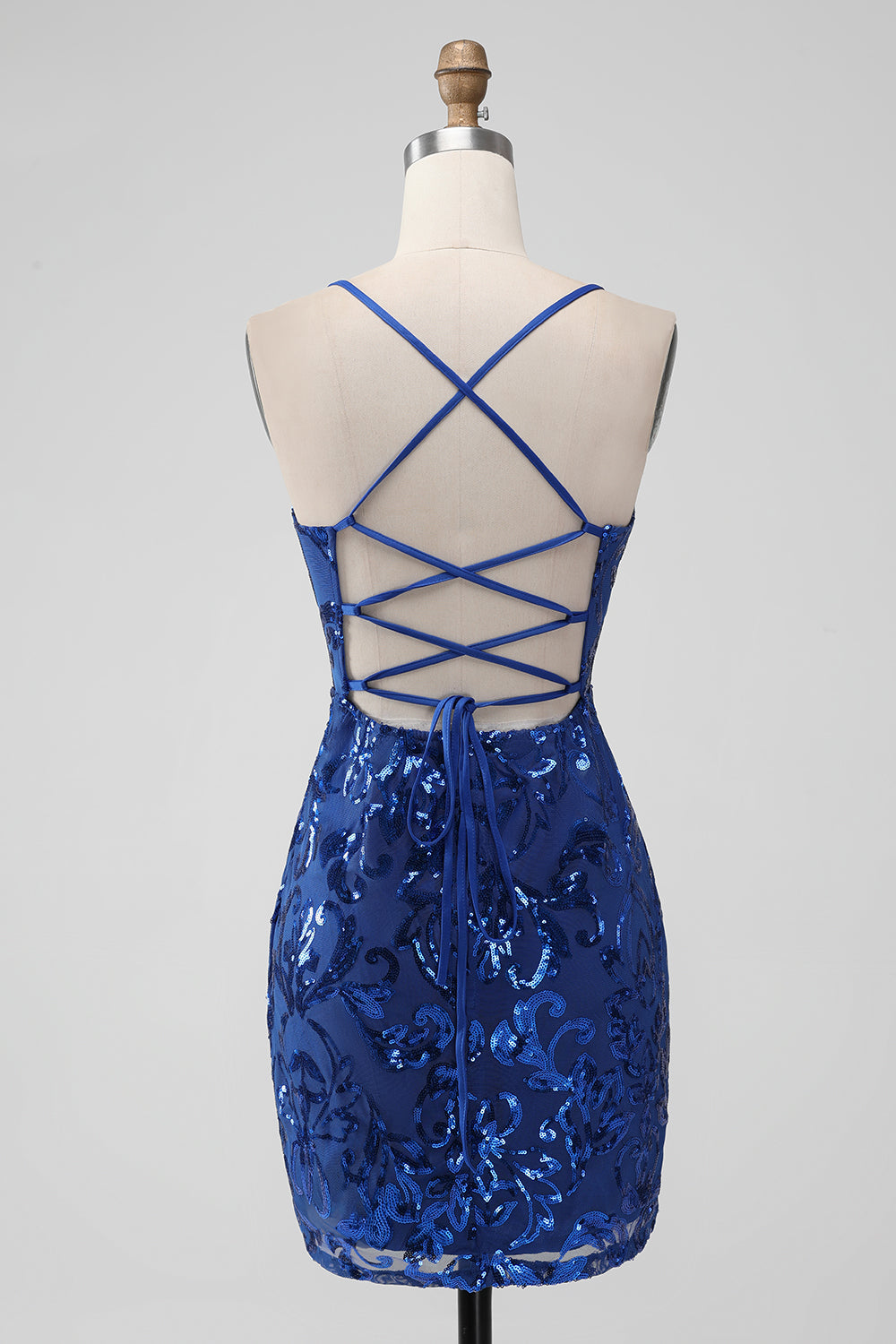 Royal Blue Bodycon Sequins Short Homecoming Dress with Lace-up Back Sparkly 