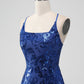 Royal Blue Bodycon Sequins Short Homecoming Dress with Lace-up Back Sparkly 
