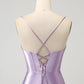Lilac Bodycon Spaghetti Straps Corset Satin Short Homecoming Dress Pure Color
