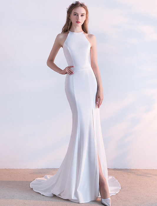 Mermaid / Trumpet Evening Gown Minimalist Dress Prom Sweep / Brush Train Sleeveless Halter Stretch Fabric