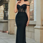 Black Mermaid Corset Long Appliqued Prom Dress Sexy Evening Dresses