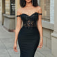 Black Mermaid Corset Long Appliqued Prom Dress Sexy Evening Dresses