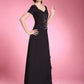 A-Line Dress Formal Evening Floor Length Short Sleeve V Neck Chiffon with Beading