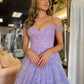 A Line Off The Shoulder Tulle Tiered Ruffle Prom Dresses Sparkly