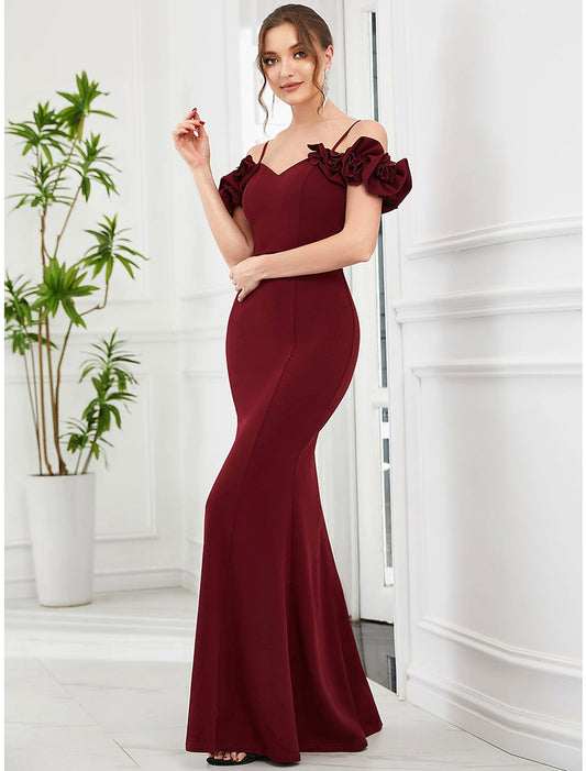 Mermaid / Trumpet Evening Gown Vintage Dress Engagement Floor Length Sleeveless Off Shoulder Polyester