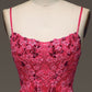 Red A Line Spaghetti Straps Long Prom Dress With Appliques Sexy