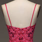 Red A Line Spaghetti Straps Long Prom Dress With Appliques Sexy