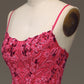 Red A Line Spaghetti Straps Long Prom Dress With Appliques Sexy