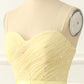 Yellow Tulle Spaghetti Straps Midi Sparkly Prom Dress Short