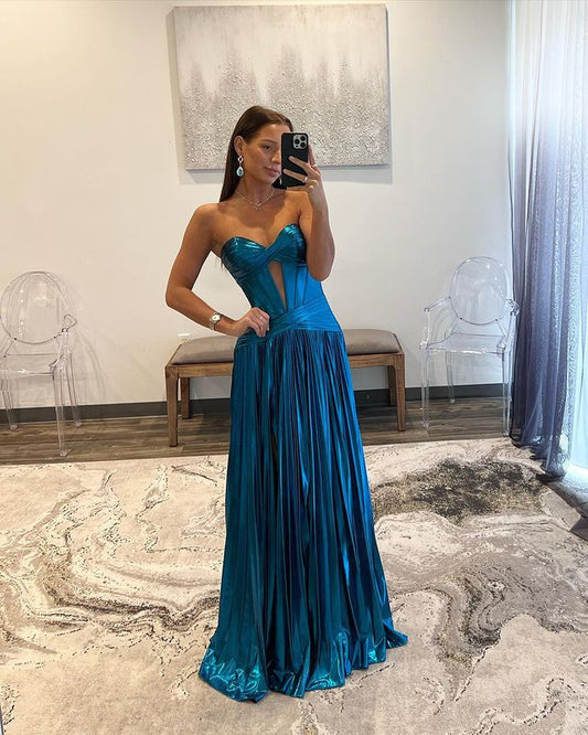 A-Line/Princess Sweetheart Sleeveless Floor-Length Satin keyhole Prom Dresses Sexy Evening Dresses
