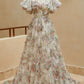 A Line Sweetheart Ruffles Sweep Train Floral Printed Chiffon Prom Dresses Beautiful