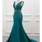 Mermaid / Trumpet Evening Gown Sexy Dress Formal Court Train Sleeveless V Neck Taffeta with Pearls