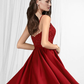 A-Line Minimalist Sexy Homecoming Party Wear Dress V Neck Spaghetti Strap Sleeveless Short Mini Lace Satin