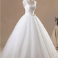 Ball Gown Wedding Dresses Jewel Neck Floor Length Chiffon Tulle Sleeveless Formal with Ruched