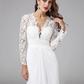 Wedding Dresses V NeckChiffon Floral Lace Long Sleeve Romantic Boho Illusion Sleeve with Lace