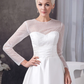 A-Line Wedding Dresses Jewel Neck Court Train Satin Tulle Length Sleeve Illusion Sleeve with