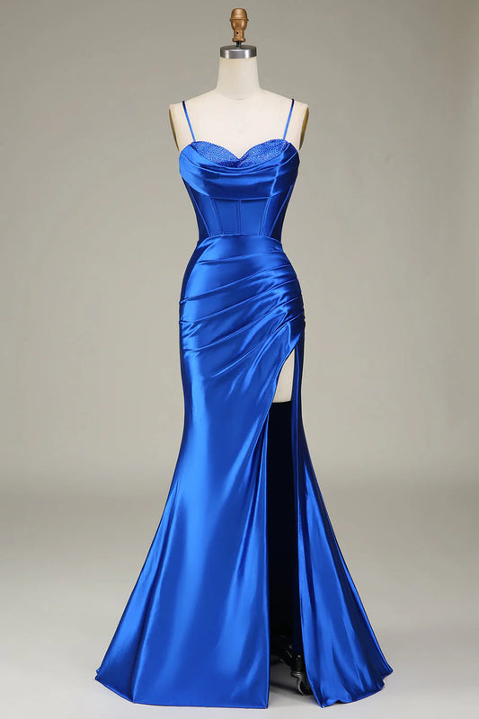 Mermaid Spaghetti Straps Long Prom Dress Pure Color Sexy