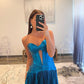 A-Line/Princess Sweetheart Sleeveless Floor-Length Satin keyhole Prom Dresses Sexy Evening Dresses